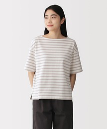 婦人 引き揃え天竺編みボートネック半袖Ｔシャツ