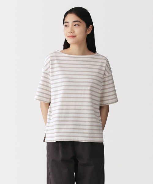 婦人 引き揃え天竺編みボートネック半袖Tシャツ（Tシャツ/カットソー