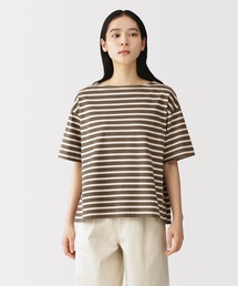 婦人 引き揃え天竺編みボートネック半袖Tシャツ