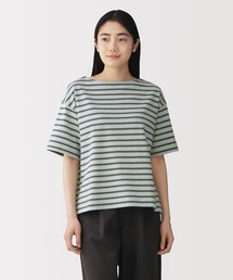 婦人 引き揃え天竺編みボートネック半袖Tシャツ