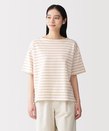 婦人 引き揃え天竺編みボートネック半袖Ｔシャツ