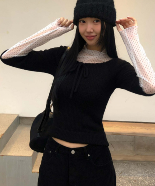 VIVID LADY(ビビッドレディー)の「ハイネック シアートップス 長袖(Tシャツ/カットソー・レディース・ブラック/アイボリー/クリーム・FREE)」の16枚目の写真