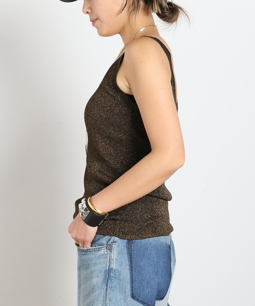 AP STUDIO(エーピーストゥディオ)の「メタリックリブニット(ブラック)(タンクトップ・レディース・ブラック・FREE)」の2枚目の写真