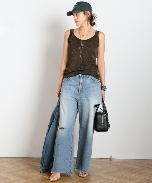 AP STUDIO(エーピーストゥディオ)の「メタリックリブニット(ブラック)(タンクトップ・レディース・ブラック・FREE)」の4枚目の写真