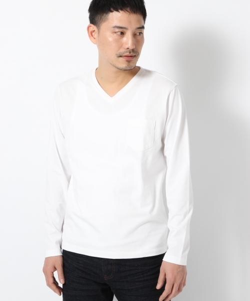 GLOBAL WORK（グローバルワーク）の「【高品質綿使用】スーピマＶネック長袖T/707541（Tシャツ/カットソー・メンズ・ネイビー/グレー/ホワイト・X-LARGE/SMALL/LARGE/MEDIUM）」の2枚目の写真