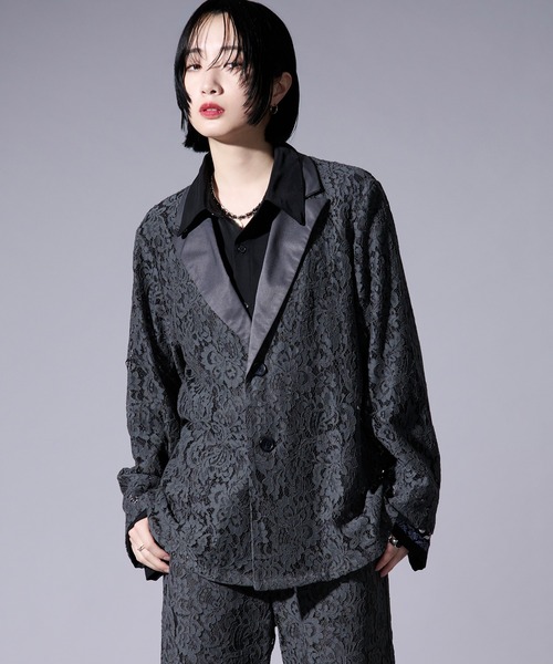 Kiton アイレットレーステーラードジャケット黒 レースリボンテーラードジャケット（テーラードジャケット）｜kutir