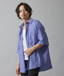 接触冷感 速乾 ストライプ 半袖シャツ