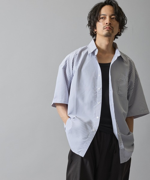 improves（インプローブス）の「接触冷感 速乾 ストライプ 半袖シャツ（シャツ/ブラウス・メンズ・ブルー系/グレー/ブルー/サックスブルー/ブラック・MEDIUM/LARGE/X-LARGE）」の2枚目の写真