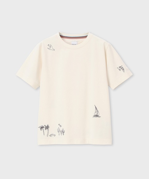 Paul Smith(ポールスミス)の「ウィメンズ ドローイングモチーフ Tシャツ / 165126 059VB(Tシャツ/カットソー・レディース・アイボリー/ローズ・MEDIUM)」の1枚目の写真