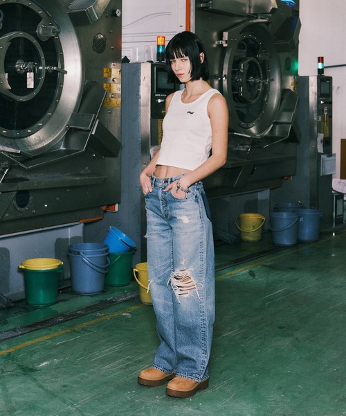 X-girl（エックスガール）の「WIDE LEG DENIM PANTS（デニムパンツ・レディース・ライトインディゴブルー・S/M）」の2枚目の写真