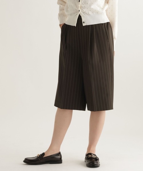 studio CLIP(スタディオクリップ)の「【daily CLIP】さらりストライプショートパンツ(スラックス・レディース・ブラウン/グレー・FREE)」の2枚目の写真