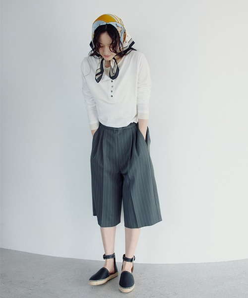 studio CLIP(スタディオクリップ)の「【daily CLIP】さらりストライプショートパンツ(スラックス・レディース・ブラウン/グレー・FREE)」の14枚目の写真