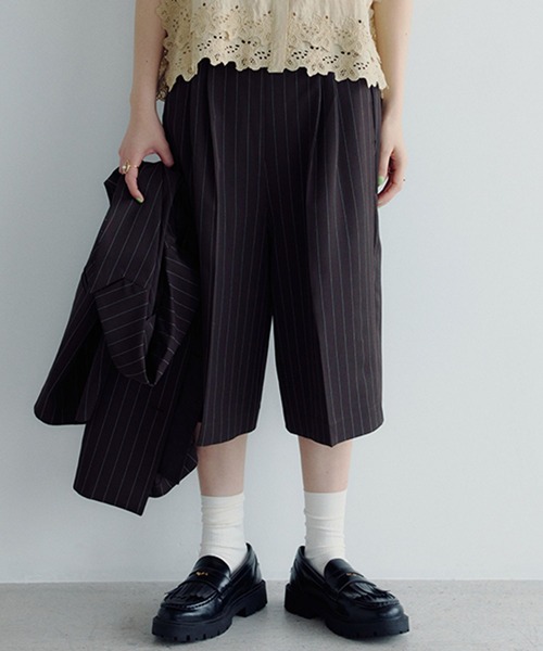 studio CLIP(スタディオクリップ)の「【daily CLIP】さらりストライプショートパンツ(スラックス・レディース・ブラウン/グレー・FREE)」の21枚目の写真