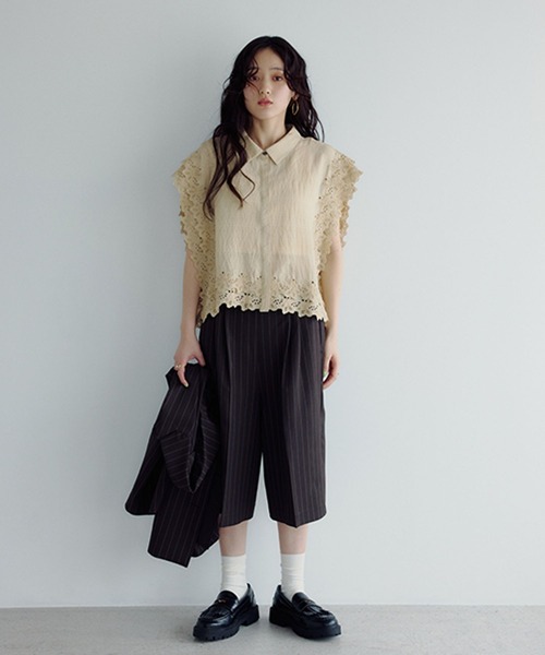 studio CLIP(スタディオクリップ)の「【daily CLIP】さらりストライプショートパンツ(スラックス・レディース・ブラウン/グレー・FREE)」の22枚目の写真