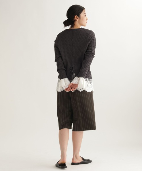 studio CLIP(スタディオクリップ)の「【daily CLIP】さらりストライプショートパンツ(スラックス・レディース・ブラウン/グレー・FREE)」の3枚目の写真