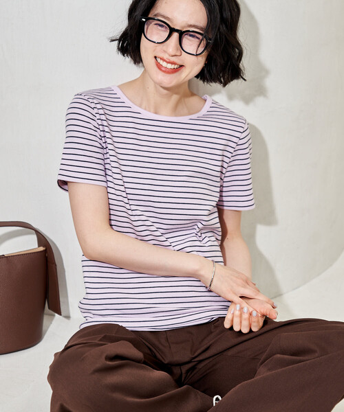FREAK'S STORE（フリークスストア）の「コットンモダール クルーネック ボーダーTシャツ（Tシャツ/カットソー・レディース・ネイビー/サックスブルー/ブラック/グレー・MEDIUM/SMALL）」の4枚目の写真
