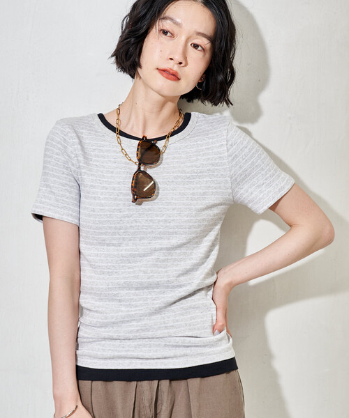 FREAK'S STORE（フリークスストア）の「コットンモダール クルーネック ボーダーTシャツ（Tシャツ/カットソー・レディース・ネイビー/サックスブルー/ブラック/グレー・MEDIUM/SMALL）」の3枚目の写真