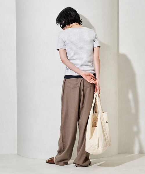FREAK'S STORE（フリークスストア）の「コットンモダール クルーネック ボーダーTシャツ（Tシャツ/カットソー・レディース・ネイビー/サックスブルー/ブラック/グレー・MEDIUM/SMALL）」の9枚目の写真