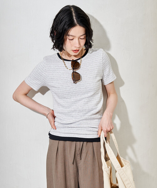 FREAK'S STORE（フリークスストア）の「コットンモダール クルーネック ボーダーTシャツ（Tシャツ/カットソー・レディース・ネイビー/サックスブルー/ブラック/グレー・MEDIUM/SMALL）」の12枚目の写真