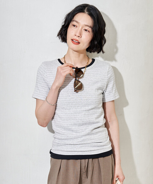 FREAK'S STORE（フリークスストア）の「コットンモダール クルーネック ボーダーTシャツ（Tシャツ/カットソー・レディース・ネイビー/サックスブルー/ブラック/グレー・MEDIUM/SMALL）」の13枚目の写真