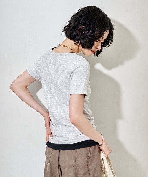 FREAK'S STORE（フリークスストア）の「コットンモダール クルーネック ボーダーTシャツ（Tシャツ/カットソー・レディース・ネイビー/サックスブルー/ブラック/グレー・MEDIUM/SMALL）」の14枚目の写真