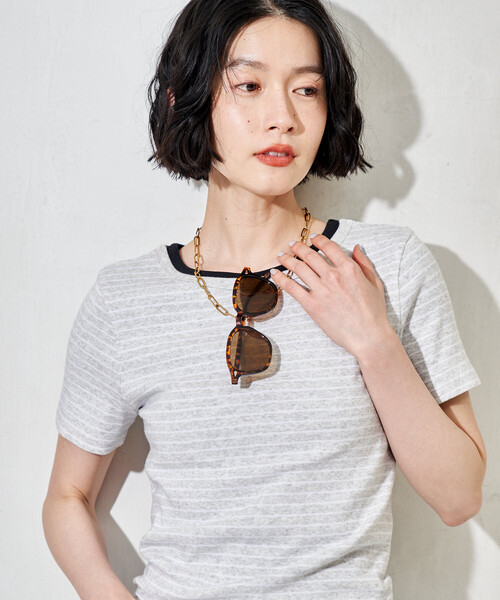 FREAK'S STORE（フリークスストア）の「コットンモダール クルーネック ボーダーTシャツ（Tシャツ/カットソー・レディース・ネイビー/サックスブルー/ブラック/グレー・MEDIUM/SMALL）」の16枚目の写真
