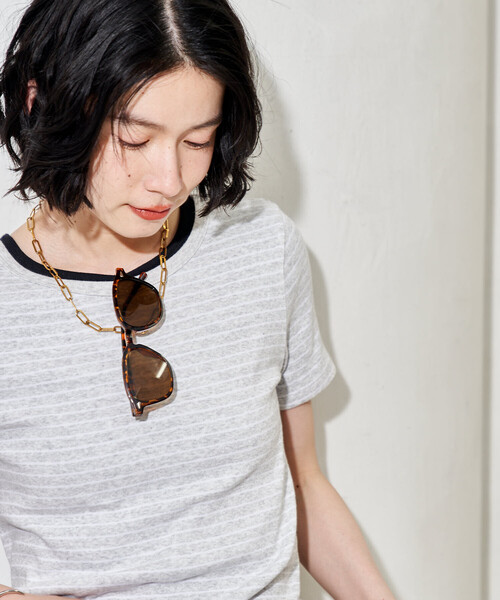 FREAK'S STORE（フリークスストア）の「コットンモダール クルーネック ボーダーTシャツ（Tシャツ/カットソー・レディース・ネイビー/サックスブルー/ブラック/グレー・MEDIUM/SMALL）」の17枚目の写真
