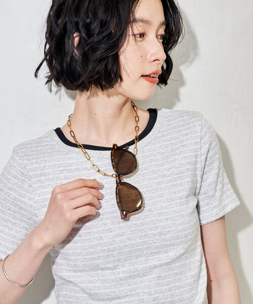 FREAK'S STORE（フリークスストア）の「コットンモダール クルーネック ボーダーTシャツ（Tシャツ/カットソー・レディース・ネイビー/サックスブルー/ブラック/グレー・MEDIUM/SMALL）」の19枚目の写真
