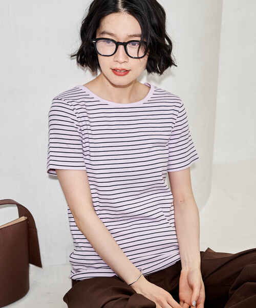 FREAK'S STORE（フリークスストア）の「コットンモダール クルーネック ボーダーTシャツ（Tシャツ/カットソー・レディース・ネイビー/サックスブルー/ブラック/グレー・MEDIUM/SMALL）」の22枚目の写真