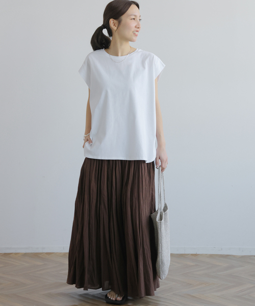 JOURNAL STANDARD relume（ジャーナルスタンダード　レリューム）の「オーガニックコットン汗染み防止タックプルオーバー（Tシャツ/カットソー・レディース・ブラック系その他/キャメル/ホワイト/ライトグレー・FREE）」の20枚目の写真