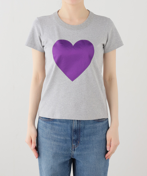U by SPICK&SPAN（ユーバイスピックアンドスパン）の「GREEN BUTTER/グリーンバター Heart Applique Tee（Tシャツ/カットソー・レディース・アイボリー/チャコールグレー・SMALL）」の9枚目の写真