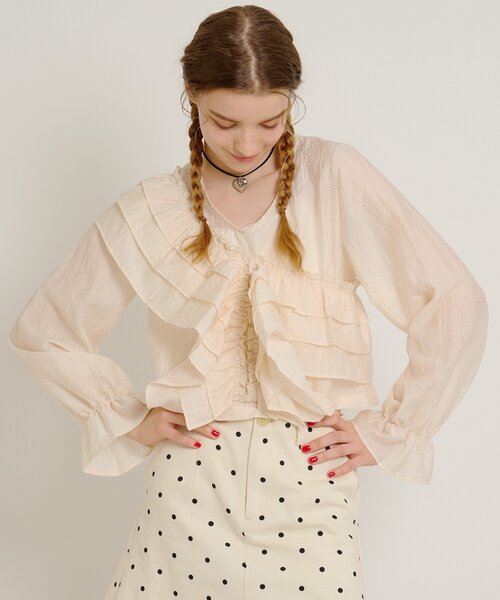 w closet（ダブルクローゼット）の「【6色展開/前後着用可能】2wayフリルブラウス（シャツ/ブラウス・レディース・ブルー/オフホワイト/ブラック/アイボリー/イエロー/ブラック系その他・FREE）」の2枚目の写真