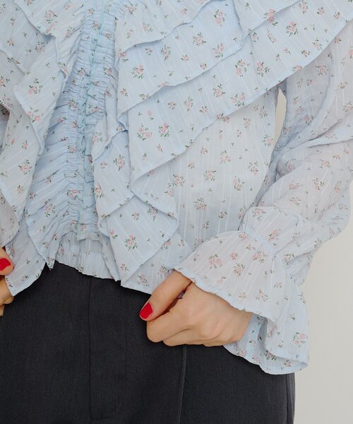 w closet(ダブルクローゼット)の「【6色展開】2wayフリルブラウス シアーシャツ(シャツ/ブラウス・レディース・ブルー/オフホワイト/ブラック/アイボリー/イエロー/ブラック系その他・FREE)」の20枚目の写真