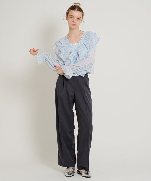 w closet(ダブルクローゼット)の「【6色展開】2wayフリルブラウス シアーシャツ(シャツ/ブラウス・レディース・ブルー/オフホワイト/ブラック/アイボリー/イエロー/ブラック系その他・FREE)」の17枚目の写真