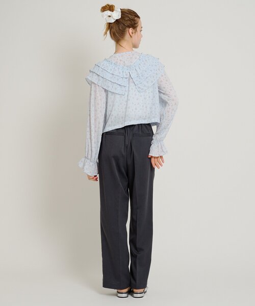 w closet(ダブルクローゼット)の「【6色展開】2wayフリルブラウス シアーシャツ(シャツ/ブラウス・レディース・ブルー/オフホワイト/ブラック/アイボリー/イエロー/ブラック系その他・FREE)」の15枚目の写真