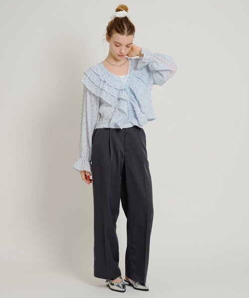w closet(ダブルクローゼット)の「【6色展開】2wayフリルブラウス シアーシャツ(シャツ/ブラウス・レディース・ブルー/オフホワイト/ブラック/アイボリー/イエロー/ブラック系その他・FREE)」の13枚目の写真