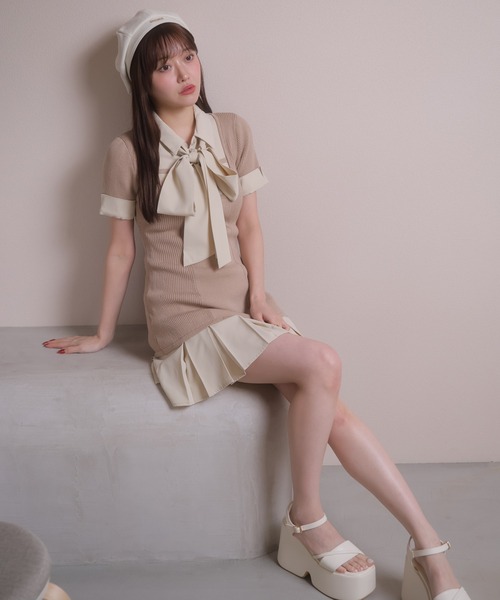 LIPSERVICE（リップサービス）の「リボンシャツドッキングワンピース（シャツワンピース・レディース・ブラック/ネイビー/ベージュ・FREE）」の22枚目の写真