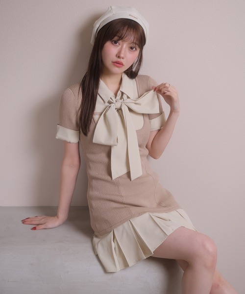 LIPSERVICE（リップサービス）の「リボンシャツドッキングワンピース（シャツワンピース・レディース・ブラック/ネイビー/ベージュ・FREE）」の21枚目の写真