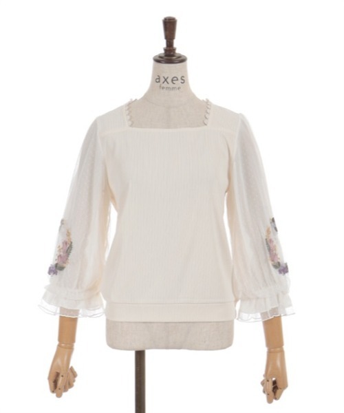 axes femme(アクシーズファム)の「チューリップ刺繍七分袖プルオーバー(Tシャツ/カットソー・レディース・キナリ/ネイビー/グリーン・FREE)」の11枚目の写真