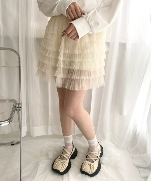 etta(エタ)の「チュールいっぱいミニスカート(スカート・レディース・アイボリー・FREE)」の7枚目の写真