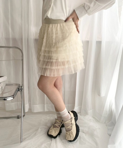 etta(エタ)の「チュールいっぱいミニスカート(スカート・レディース・アイボリー・FREE)」の8枚目の写真