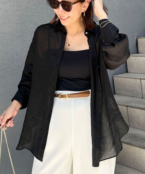 NOLLEY’S Sophi(ノーリーズソフィ)の「ウォッシャブルフィブリルラミーマルチウェイシャツ(シャツ/ブラウス・レディース・ホワイト/ブラック/オリーブ・38)」の1枚目の写真