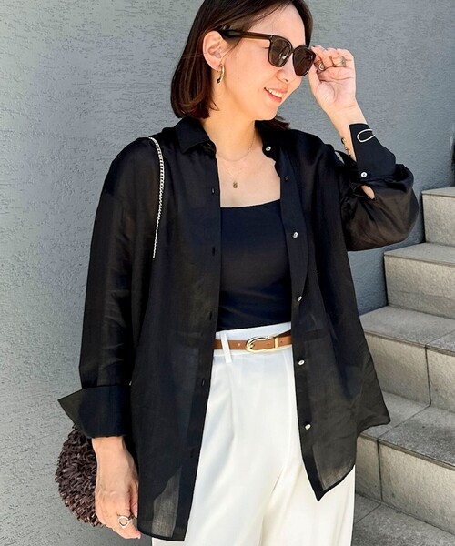 NOLLEY’S Sophi(ノーリーズソフィ)の「ウォッシャブルフィブリルラミーマルチウェイシャツ(シャツ/ブラウス・レディース・ホワイト/ブラック/オリーブ・38)」の5枚目の写真
