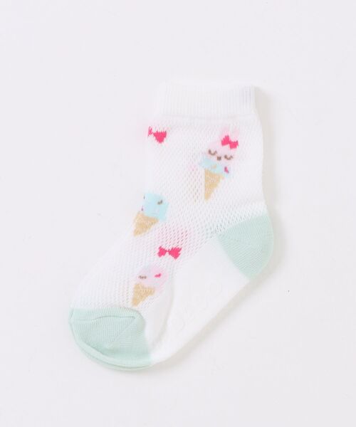 KP DECO(ケーピーデコ)の「アイス柄 ソックス 【COOLMAX】(ソックス/靴下・キッズ・オフホワイト/ピンク・11cm/14cm/16cm/18cm/20cm/22cm)」の1枚目の写真