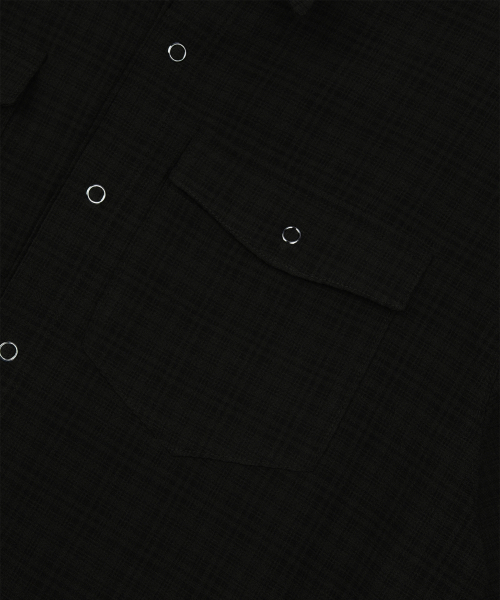 EASY NO EASY（イージーノーイージー）の「テクスチャークロップロールアップチェック半袖シャツ - ブラック（シャツ/ブラウス・レディース・その他・1/2/3）」の9枚目の写真