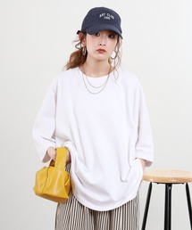 USAコットン切り替えデザインオーバーサイズTシャツ 半端袖