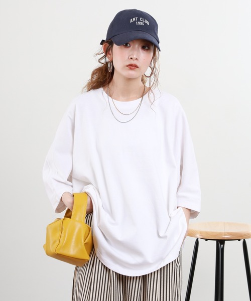 FUNALIVE(ファンアライブ)の「USAコットン切り替えデザインオーバーサイズTシャツ 半端袖(Tシャツ/カットソー・レディース・ホワイト/アイボリー・F)」の2枚目の写真