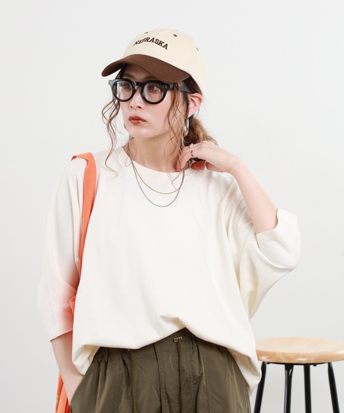 FUNALIVE(ファンアライブ)の「USAコットン切り替えデザインオーバーサイズTシャツ 半端袖(Tシャツ/カットソー・レディース・ホワイト/アイボリー・F)」の1枚目の写真