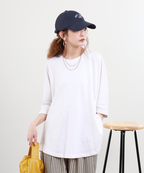 FUNALIVE(ファンアライブ)の「USAコットン切り替えデザインオーバーサイズTシャツ 半端袖(Tシャツ/カットソー・レディース・ホワイト/アイボリー・F)」の3枚目の写真