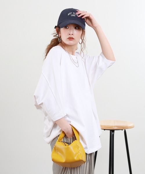 FUNALIVE(ファンアライブ)の「USAコットン切り替えデザインオーバーサイズTシャツ 半端袖(Tシャツ/カットソー・レディース・ホワイト/アイボリー・F)」の5枚目の写真
